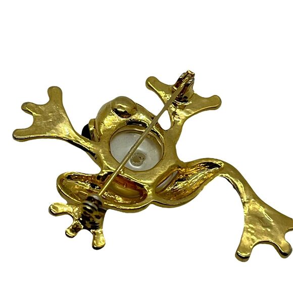 Frog Jelly Belly Retro Brooch Pin Vintage Womens Gold Tone Faux Pearl Charming - Picture 4 of 6